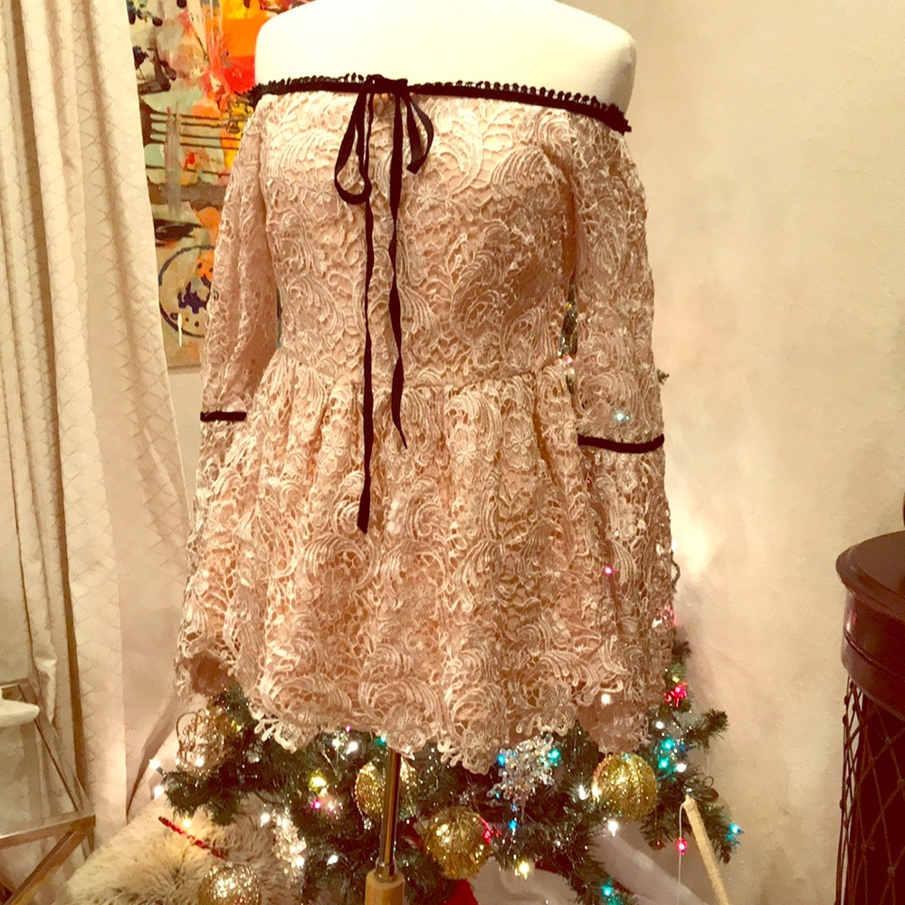 Boston proper small peach/rose  lace top blouse